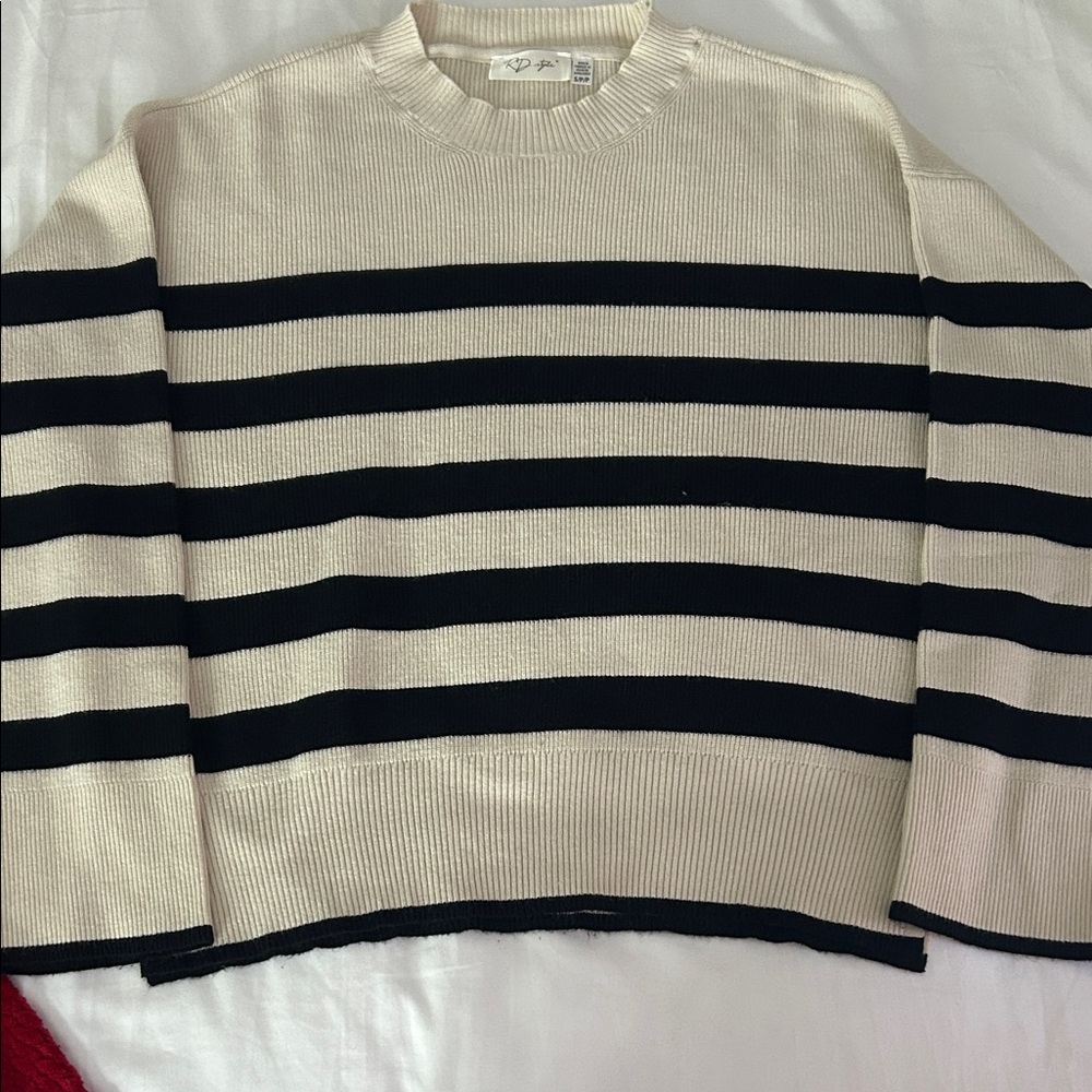 RD Style Black and Cream Striped Sweater